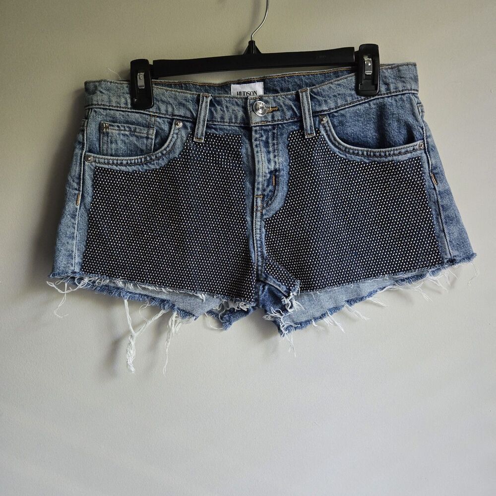 Hudson Size 28 Kenzie Studded Shorts Medium Wash Raw Hem Mid Rise Summer